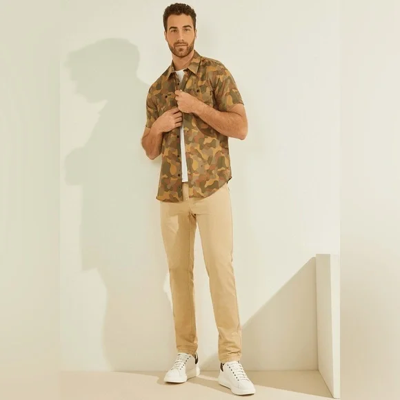 New GUESS Ss Crafted Camo Woven Shirt P80S Multicolor SZ L
